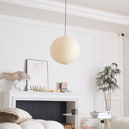 Handmade Paper Globe Drop Light for Kitchen Island & Dining Room – Adjustable Cable, E26 Socket, Soft Ambient Glow – Modern Overhead Fixture