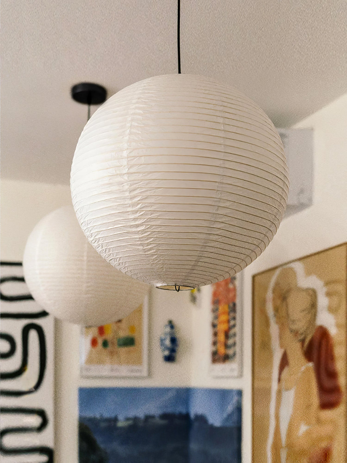 Handmade Paper Globe Drop Light for Kitchen Island & Dining Room – Adjustable Cable, E26 Socket, Soft Ambient Glow – Modern Overhead Fixture