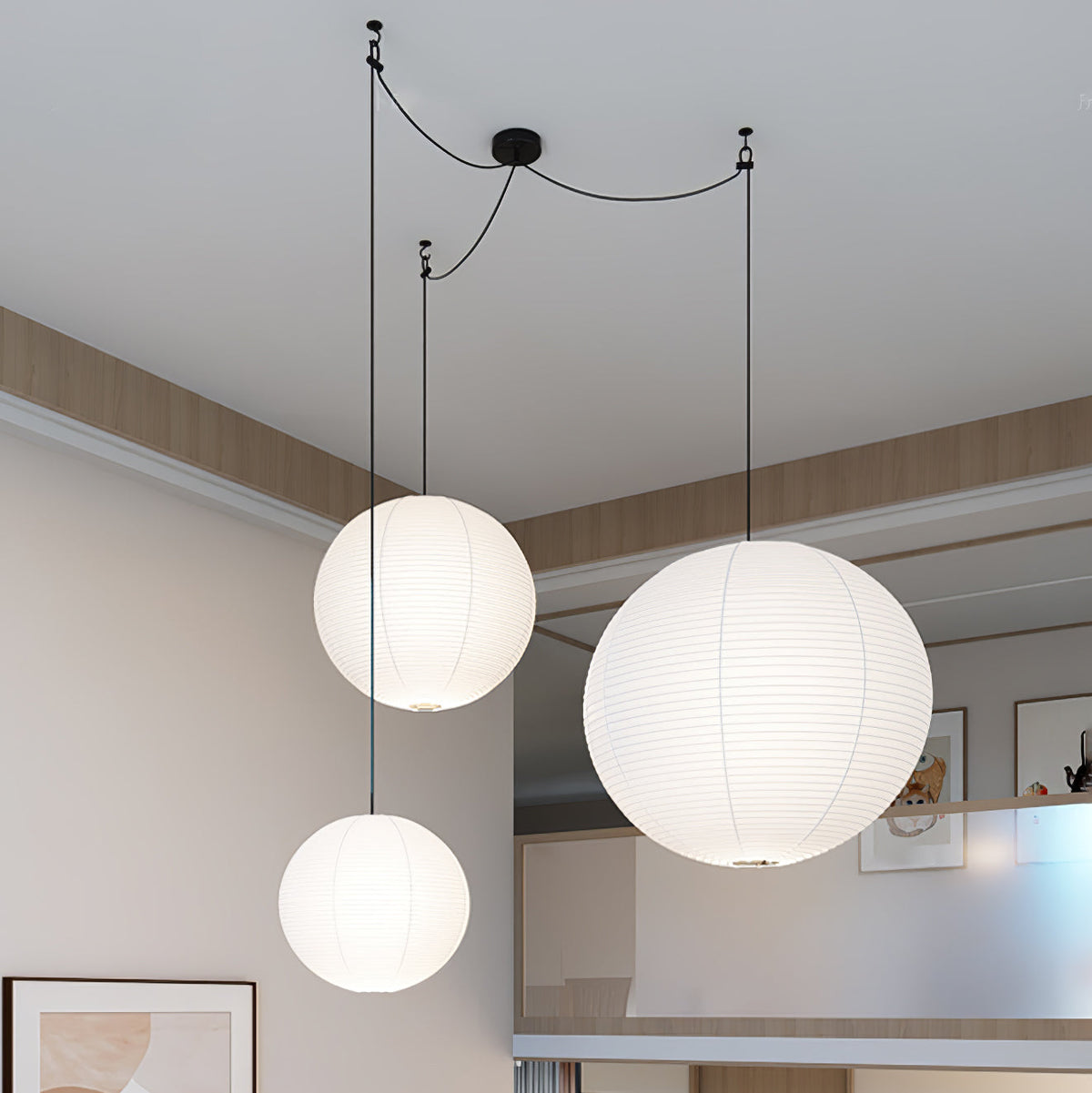 Handmade Paper Globe Drop Light for Kitchen Island & Dining Room – Adjustable Cable, E26 Socket, Soft Ambient Glow – Modern Overhead Fixture