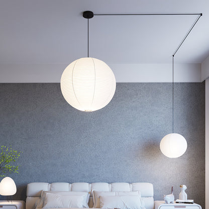 Handmade Paper Globe Drop Light for Kitchen Island & Dining Room – Adjustable Cable, E26 Socket, Soft Ambient Glow – Modern Overhead Fixture