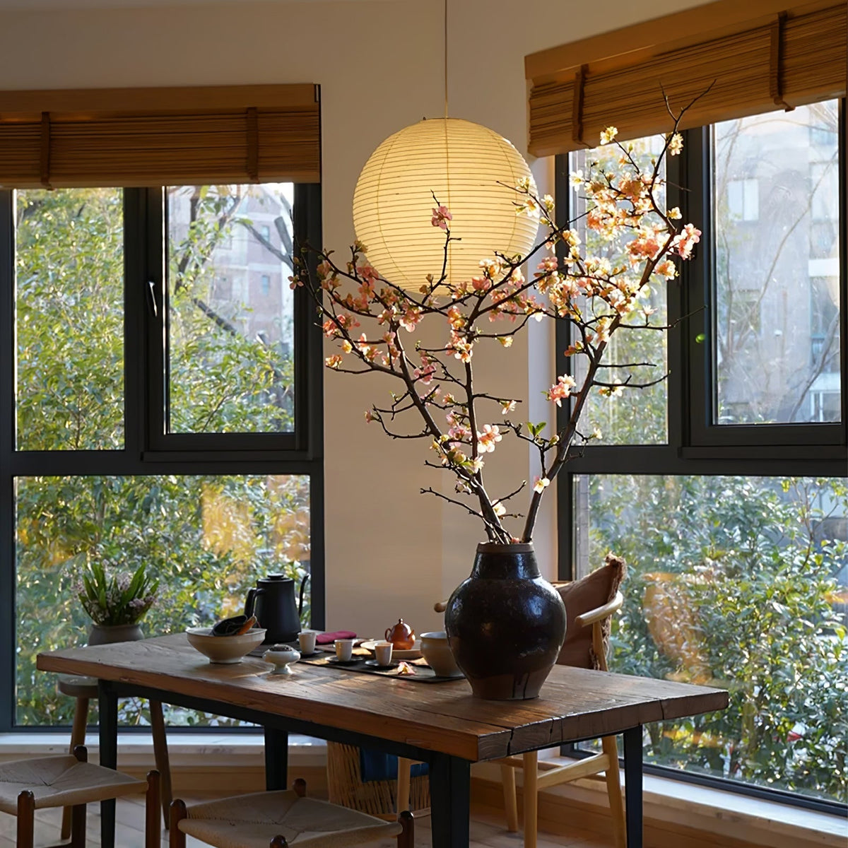 Handmade Paper Globe Drop Light for Kitchen Island & Dining Room – Adjustable Cable, E26 Socket, Soft Ambient Glow – Modern Overhead Fixture