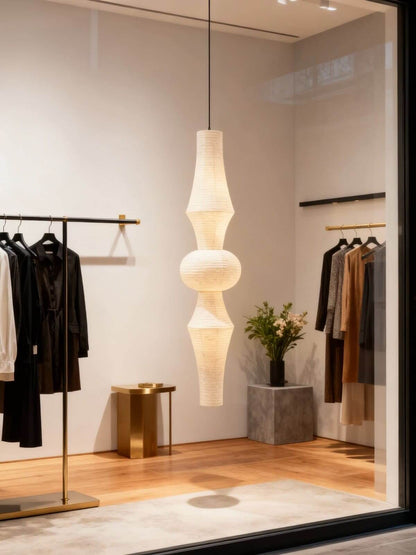Overhead Hanging Fixture with Paper Shade for Kitchen Island or Breakfast Nook | Cylindrical Drop Lamp in White or Warm Tone | E26 Socket Ce