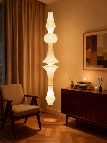 Overhead Hanging Fixture with Paper Shade for Kitchen Island or Breakfast Nook | Cylindrical Drop Lamp in White or Warm Tone | E26 Socket Ce