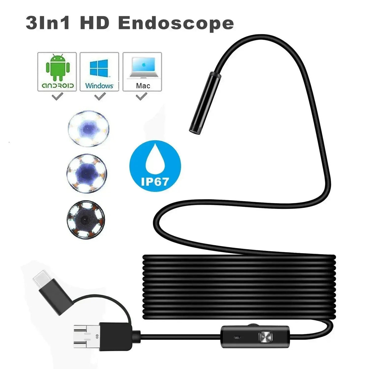 LED Waterproof Inspection Camera with 16ft Flexible Cable for Pipes Walls Engines Drains HVAC Automotive Home