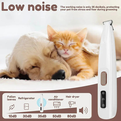Cordless Rechargeable Pet Grooming Clippers with Built-In LED Light for Dogs Cats All Breeds Waterproof Quiet Trimmer for Home Grooming