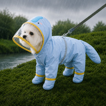 Ortekor Dinosaur Dog Raincoat with Clear Visor Hood – Full-Body Waterproof Pet Suit for Rain, Mud & Outdoor Walks