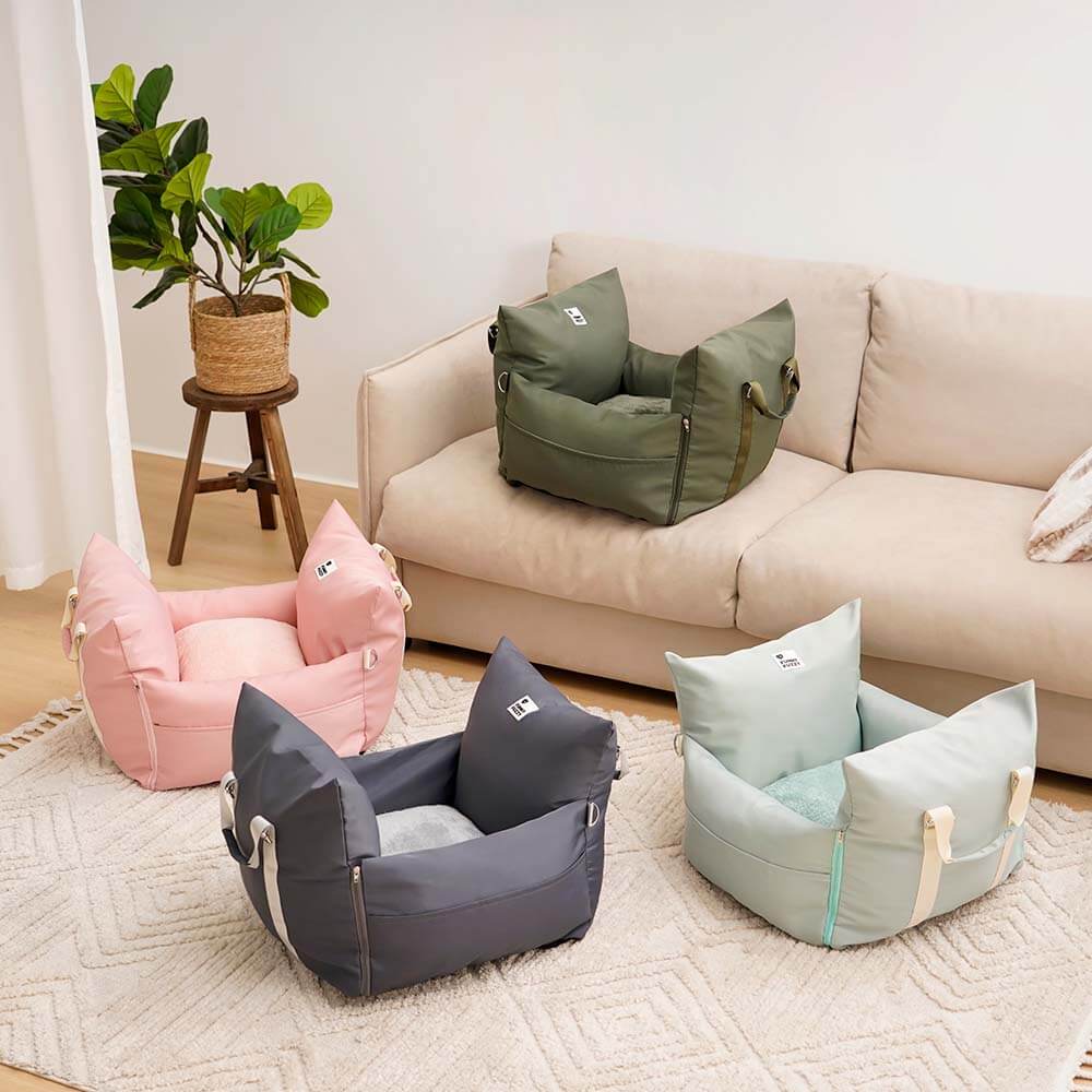 Padded Dog Car Seat Booster with Safety Harness & Side Bolsters – Waterproof Washable Pet Travel Carrier for Cars, SUVs & Travel