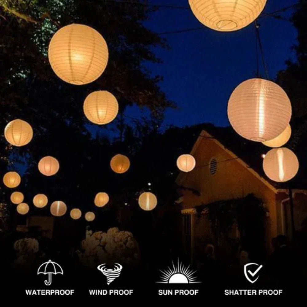 Globe lumineux LED pliable et résistant aux intempéries avec capteur crépusculaire pour terrasse, jardin et cour – Éclairage suspendu