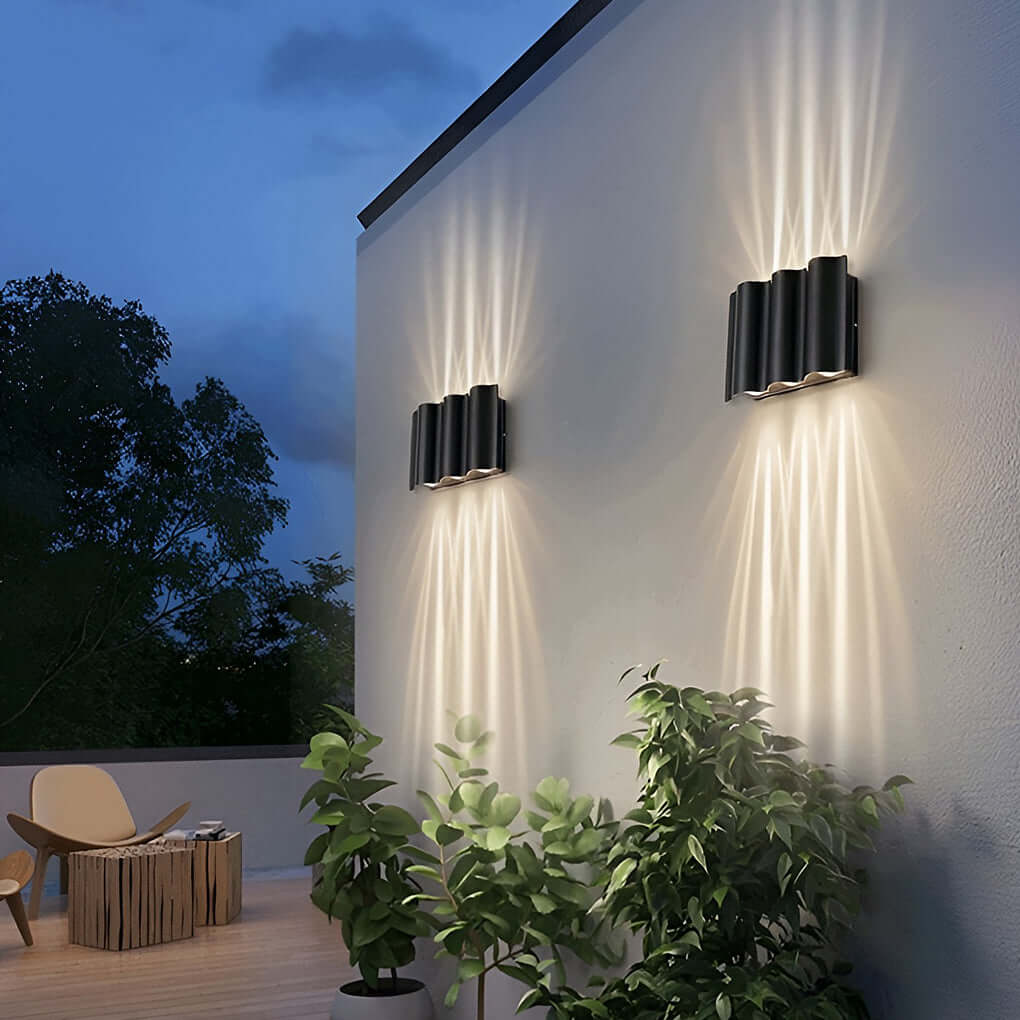 Applique murale extérieure en aluminium ondulé – Double projection haut-bas, configurations 2/4/6 lumières, lanterne murale extérieure indice IP54