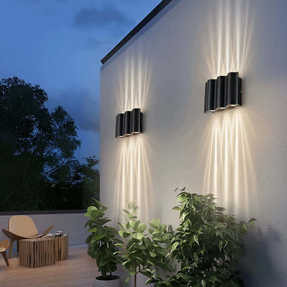Applique murale extérieure en aluminium ondulé – Double projection haut-bas, configurations 2/4/6 lumières, lanterne murale extérieure indice IP54