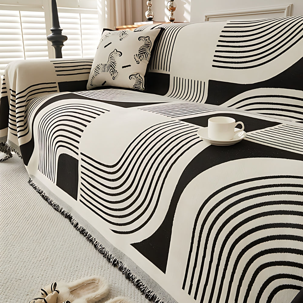 Wavy Sofa Cover - Chenille, Reversible Design, Boho Stripe