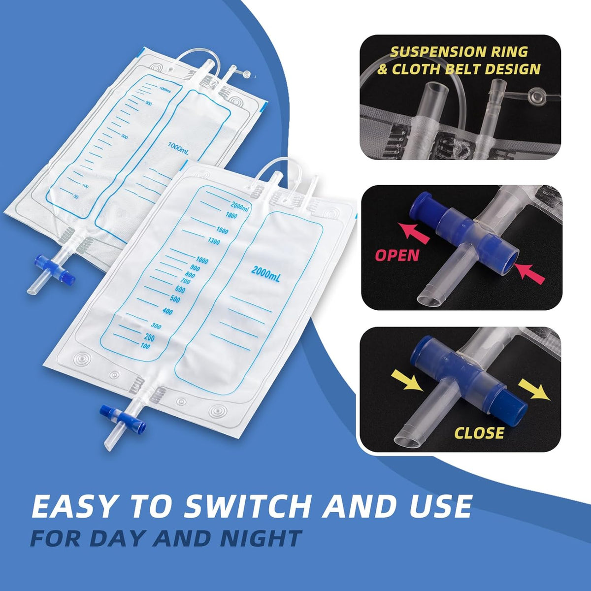 Urine Collector Bag System, Wearable Urine Collection System with Leg Straps, Portable Urinal for Men and Women