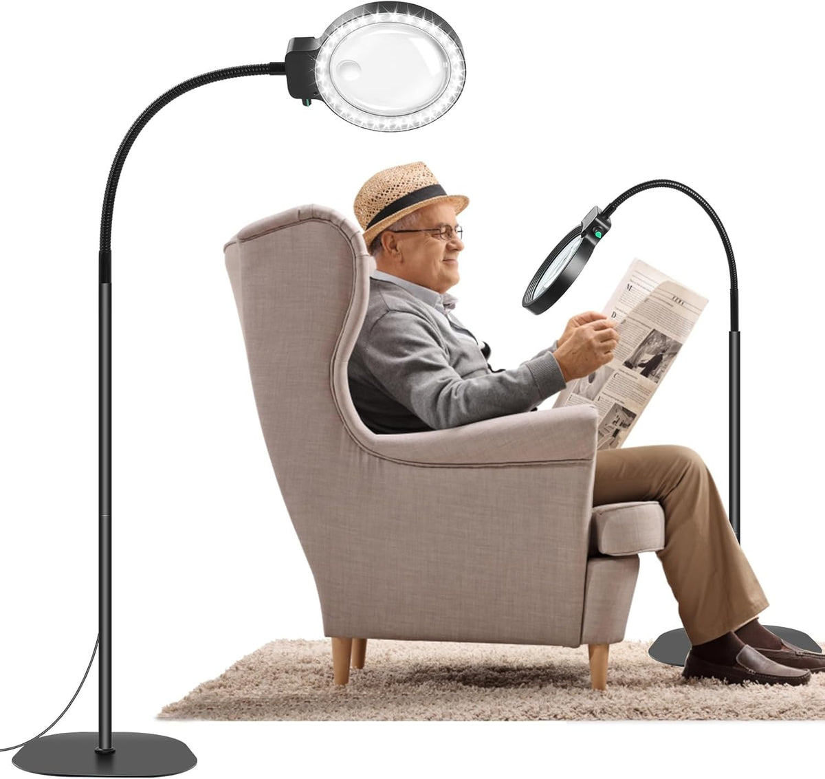 Wearclo | Loupe plein format avec éclairage LED et col de cygne réglable | Aide mains libres pour une meilleure vision