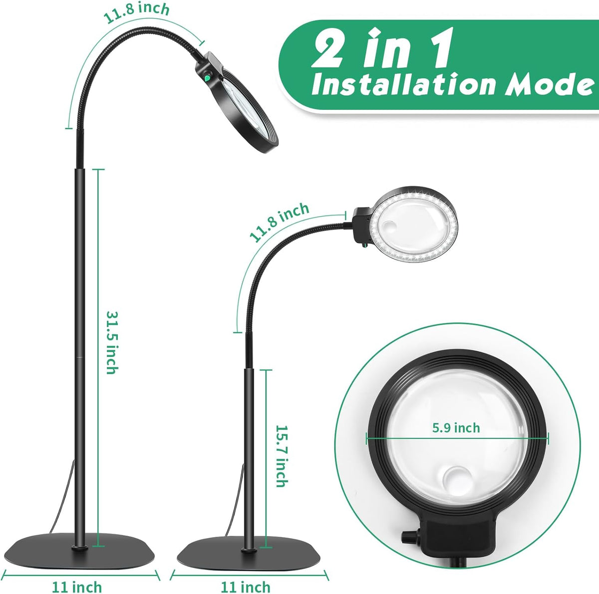 Wearclo | Loupe plein format avec éclairage LED et col de cygne réglable | Aide mains libres pour une meilleure vision