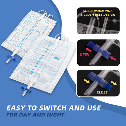 Urinary Collection System, Reusable Urine Bag with Leg Strap for Male and Female, Urine Drainage Bag for Day and Night