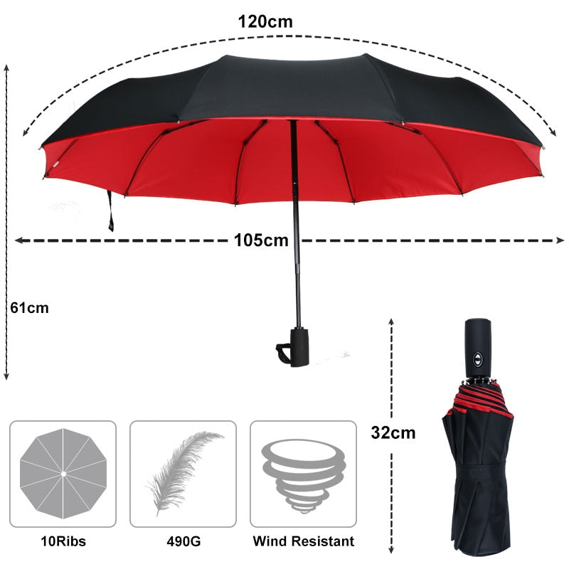 Wearclo | Wind-Resistant Storm Umbrella with Automatic Open Button | Portable Protection Against Rain and Wind