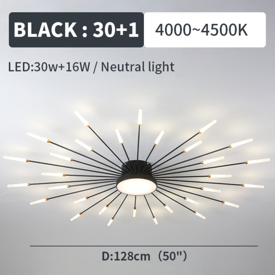 Starburst Dimmable LED Ceiling Light Flush Mount Black Gold Metal Acrylic Indoor Modern Fixture for Bedroom Living Room Dining Room