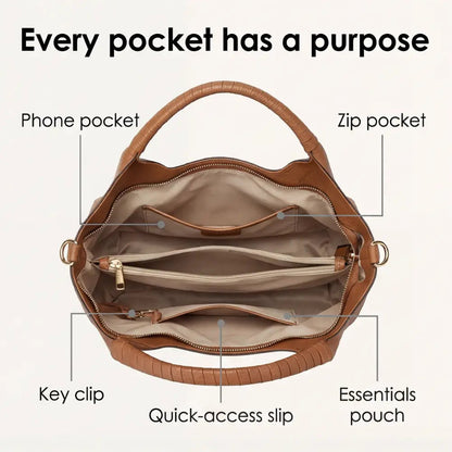 Versatile and Organized Synthetic Leather Hobo Bag