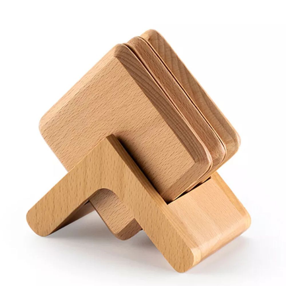 Wesley Coaster Set - Black Walnut and Beech, 6 Pieces with Holder