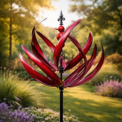 Metal Garden Wind Spinner Kinetic Yard Sculpture Dual-Spin Weather Vane Ornament Outdoor Lawn Stake Flower Petal Rotating Art for Patio Yard