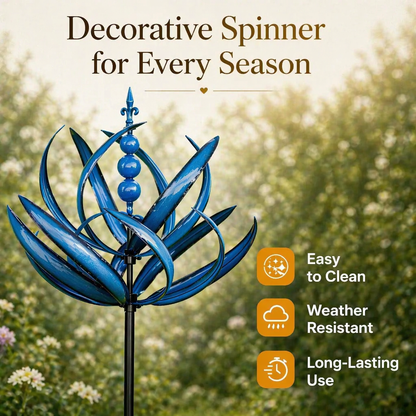 Metal Garden Wind Spinner Kinetic Yard Sculpture Dual-Spin Weather Vane Ornament Outdoor Lawn Stake Flower Petal Rotating Art for Patio Yard