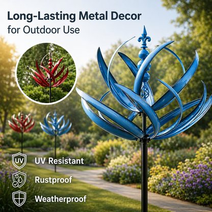 Lotus-Shaped Metal Wind Spinner | Weather Vane | Rust-Resistant