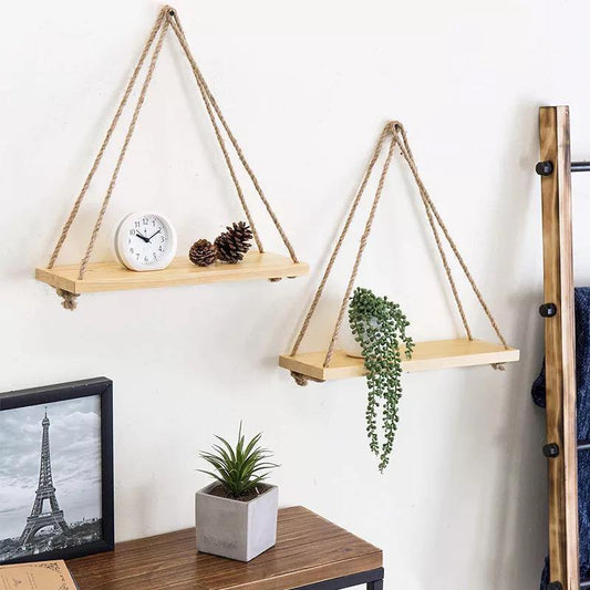 Porte-manteau mural en bois avec balançoire en corde