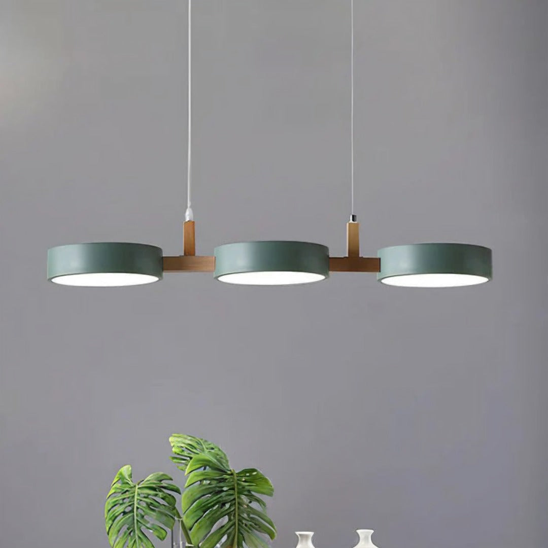 Suspension ronde moderne avec détails en bois pour salle à manger – Luminaire suspendu à DEL de 30 po pour îlot de cuisine et coin-repas