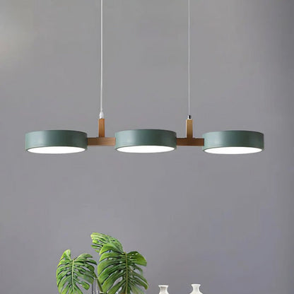 Suspension ronde moderne avec détails en bois pour salle à manger – Luminaire suspendu à DEL de 30 po pour îlot de cuisine et coin-repas