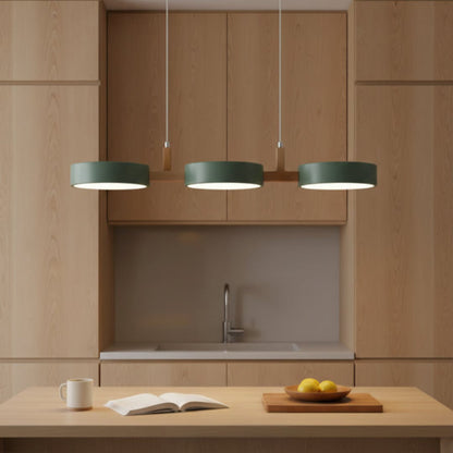 Suspension ronde moderne avec détails en bois pour salle à manger – Luminaire suspendu à DEL de 30 po pour îlot de cuisine et coin-repas