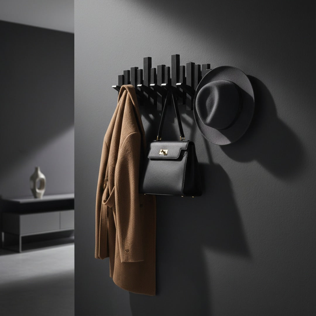 Wall-Mounted Coat Rack with Fold-Down Hooks — Solid Wood Piano Key Design for Entryway Bedroom Hallway Mudroom