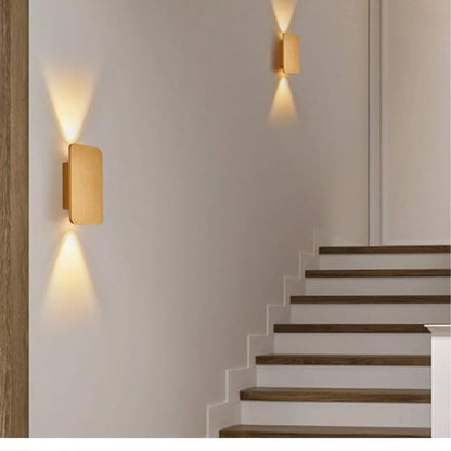 Wood Grain LED Wall Sconce | Ambient Uplight for Bedroom Living Room Hallway | 6W Warm Glow Fixture | Modern Minimalist Design