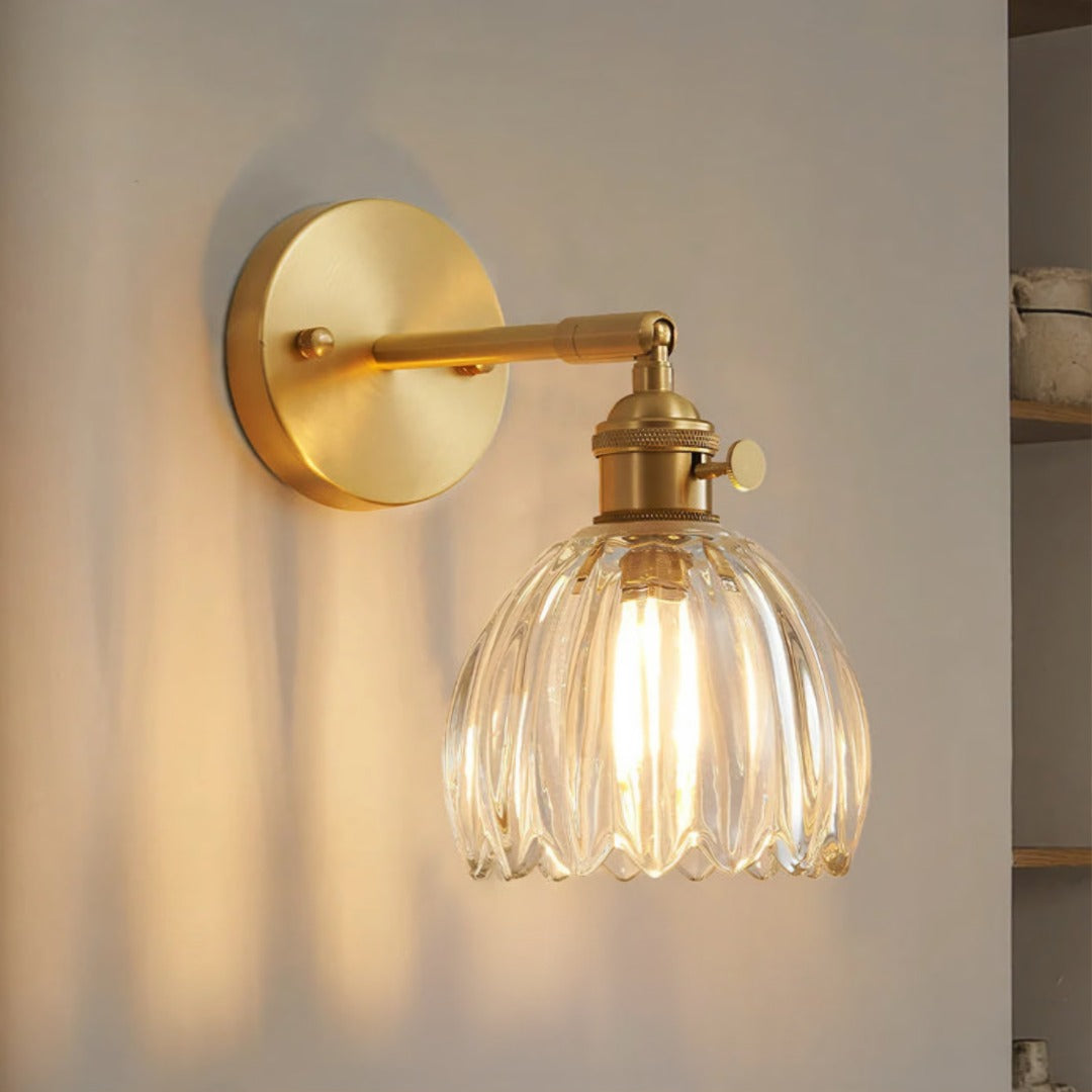 Vintage Tulip Glass Wall Sconce with Flower Shade – Classic Accent Light for Bedroom, Living Room, Hallway – E27 Socket