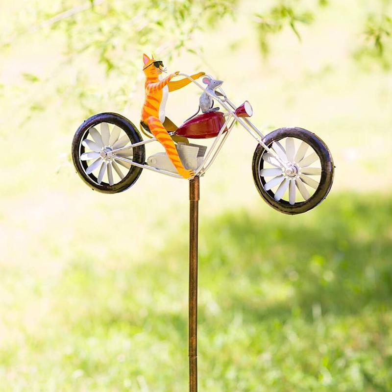 Metal Garden Windmill Spinner with Animals on Bike | Whimsical Yard Art Wind Decoration | Rotating Wheel Lawn Ornament for Outdoor Garden
