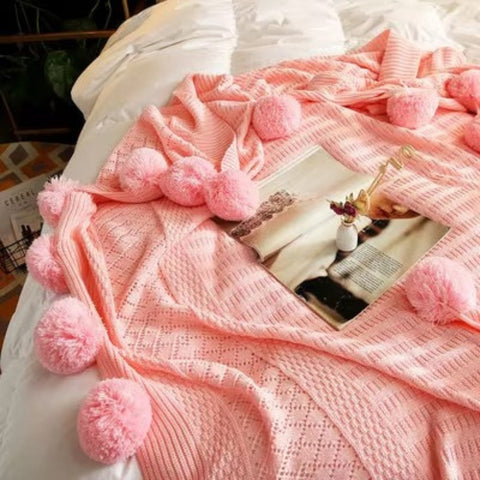 Couverture jeté Whimsy - Microfibre douce, motif à pompons tricotés
