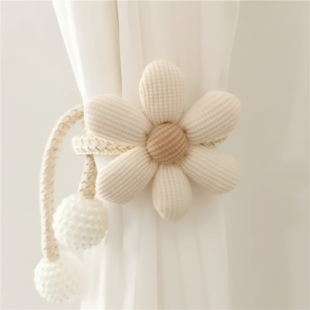 Whimsy Flower Curtain Tie Back - Embroidered Fabric, Pearl Buckle