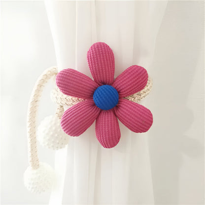 Whimsy Flower Curtain Tie Back - Embroidered Fabric, Pearl Buckle