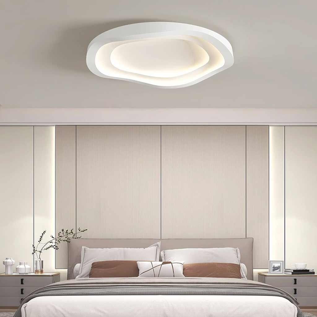 Low-Profile LED Ceiling Light 16-24 in Adjustable Dimmable White Iron Modern Overhead Fixture for Bedrooms Kitchens Home Office Hallways Ent