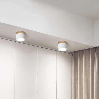 Round LED Flush Mount Light Fixture Wood Accent Aluminum 5W 7W for Entryway Bedroom Kitchen Hallway Ceiling Lamp Modern Minimalist Scandinav