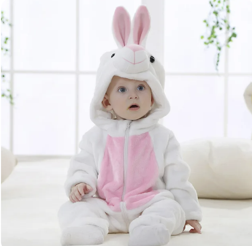 Costume une-pièce doux pour bébé en forme d’animal avec capuche – Tenue en polaire à fermeture éclair intégrale pour nourrissons et tout-petits – Maison, sorties et séances photo