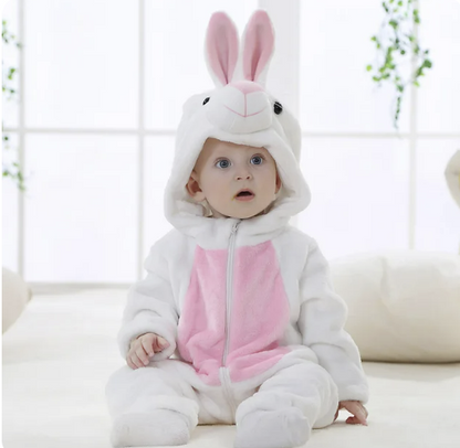 Costume une-pièce doux pour bébé en forme d’animal avec capuche – Tenue en polaire à fermeture éclair intégrale pour nourrissons et tout-petits – Maison, sorties et séances photo