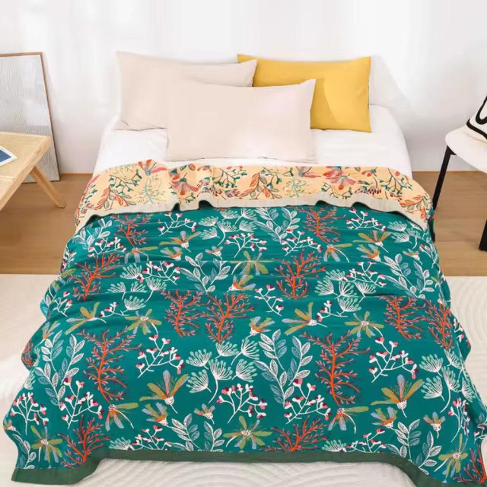 Organic Cotton Gauze Throw Blanket – Lightweight 4-Layer Weave for Year-Round Comfort, Sofa, Bed, Camping & Travel