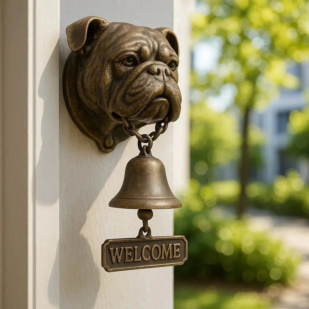 Cast Iron Dog Doorbell with Aged Bronze Finish for Front Porch, Entryway & Garden Gate Decor