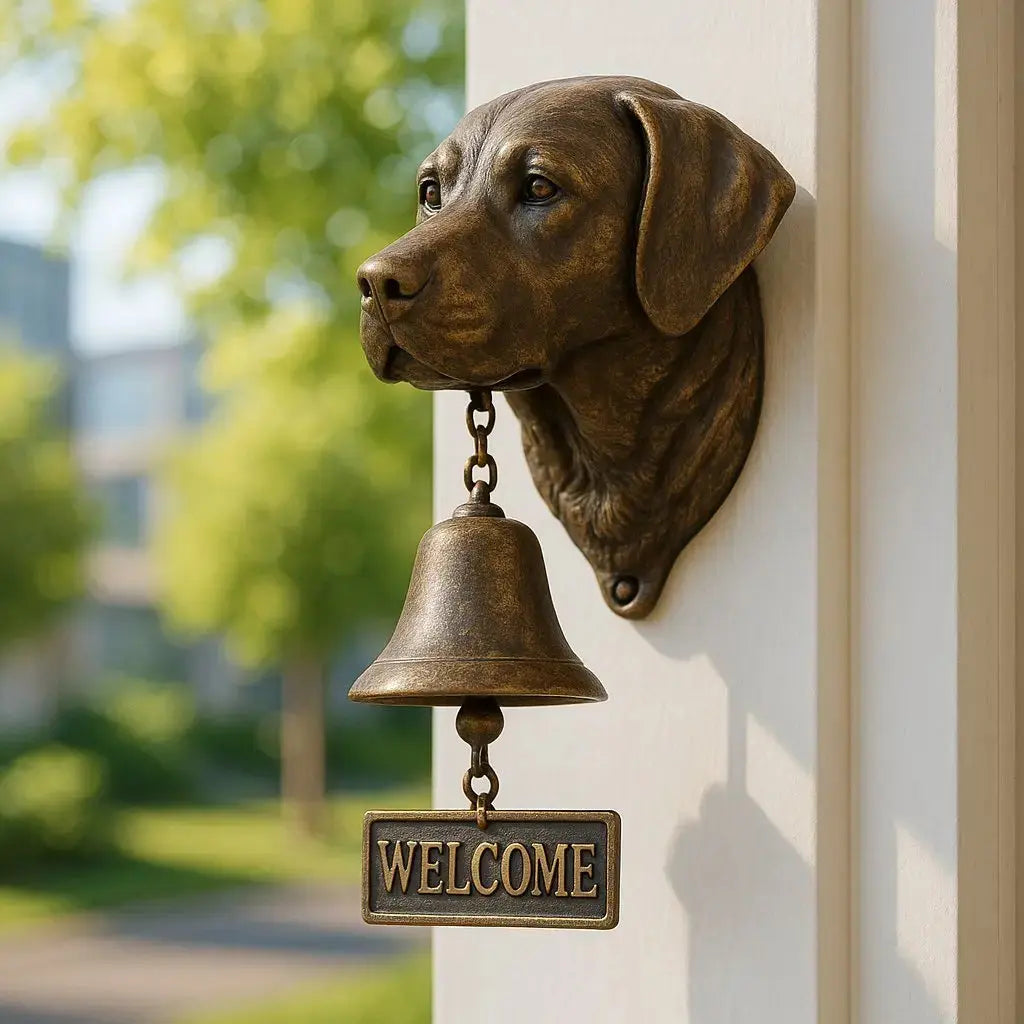 Cast Iron Dog Doorbell with Aged Bronze Finish for Front Porch, Entryway & Garden Gate Decor
