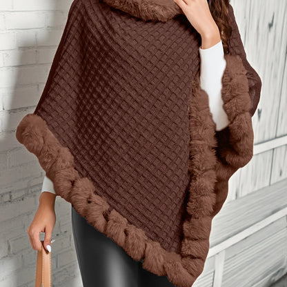 Willow Poncho - Soft Knit with Fur Trim, Elegant for Women