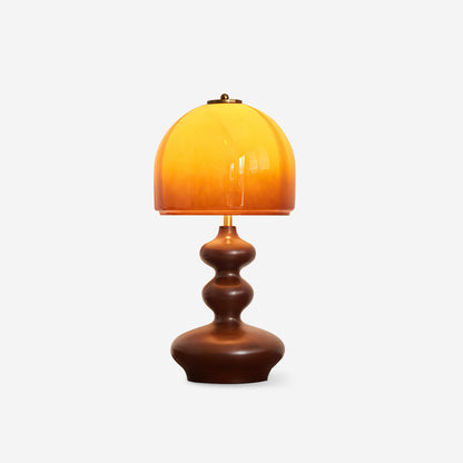 Wooden Desk Lamp with Amber Glass Shade 10 in × 20 in for Nightstand Bedroom Office Cozy Reading Light