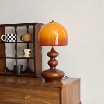 Wooden Desk Lamp with Amber Glass Shade 10 in × 20 in for Nightstand Bedroom Office Cozy Reading Light