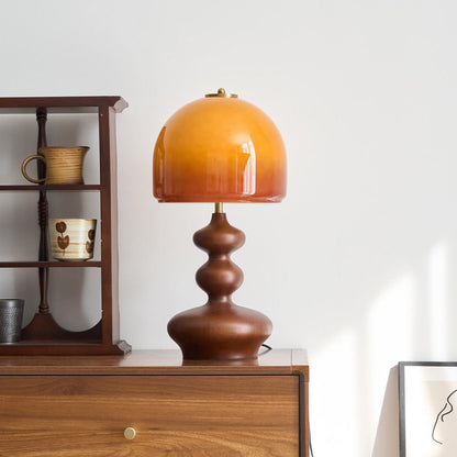 Wooden Desk Lamp with Amber Glass Shade 10 in × 20 in for Nightstand Bedroom Office Cozy Reading Light