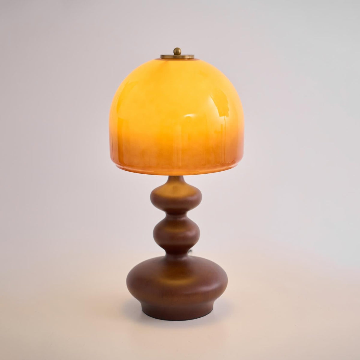 Wooden Desk Lamp with Amber Glass Shade 10 in × 20 in for Nightstand Bedroom Office Cozy Reading Light