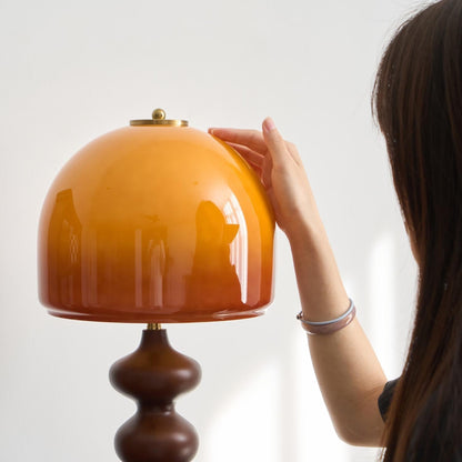 Wooden Desk Lamp with Amber Glass Shade 10 in × 20 in for Nightstand Bedroom Office Cozy Reading Light